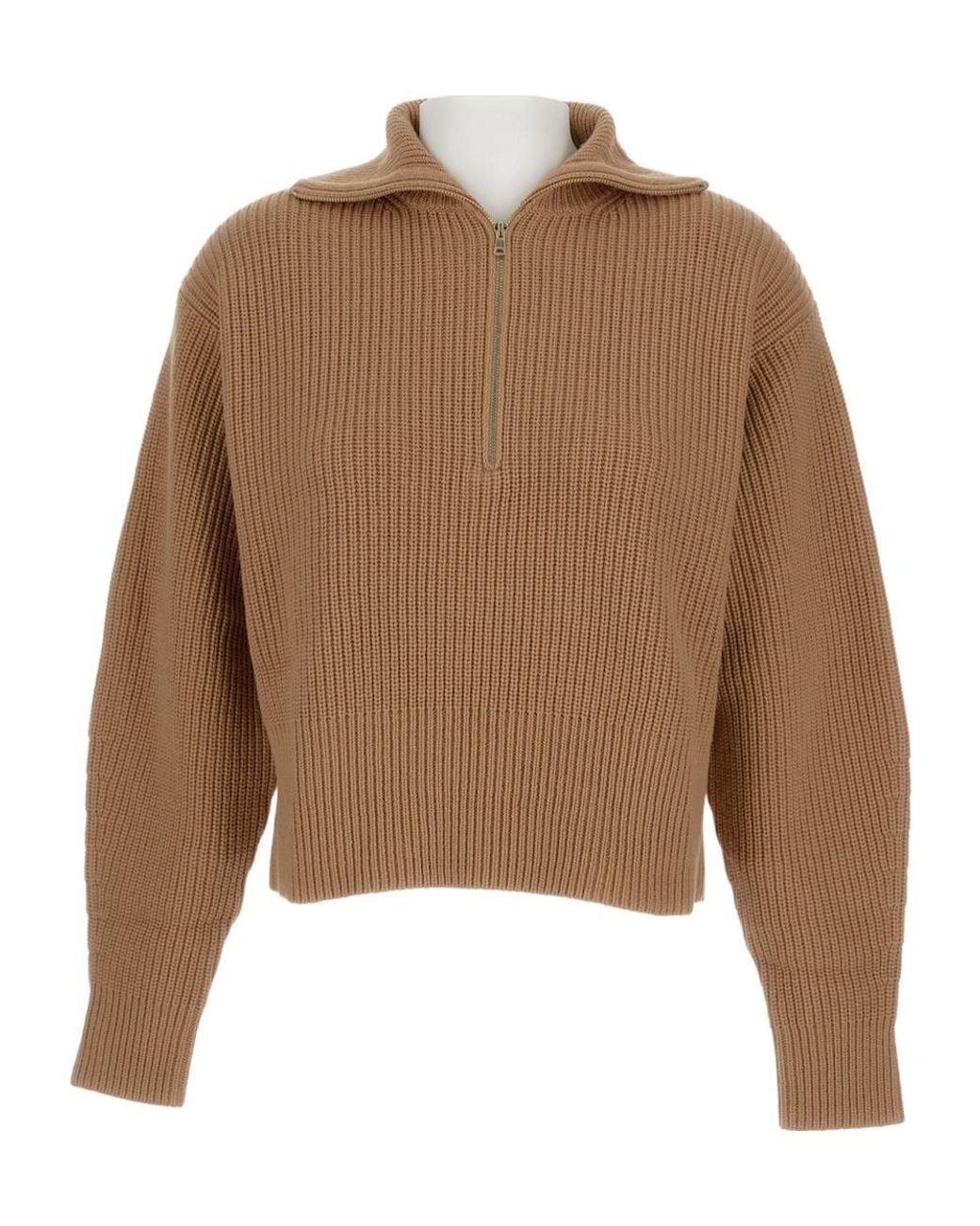 Max Mara Brown Half-Zip Ribbed Knitted Sweater