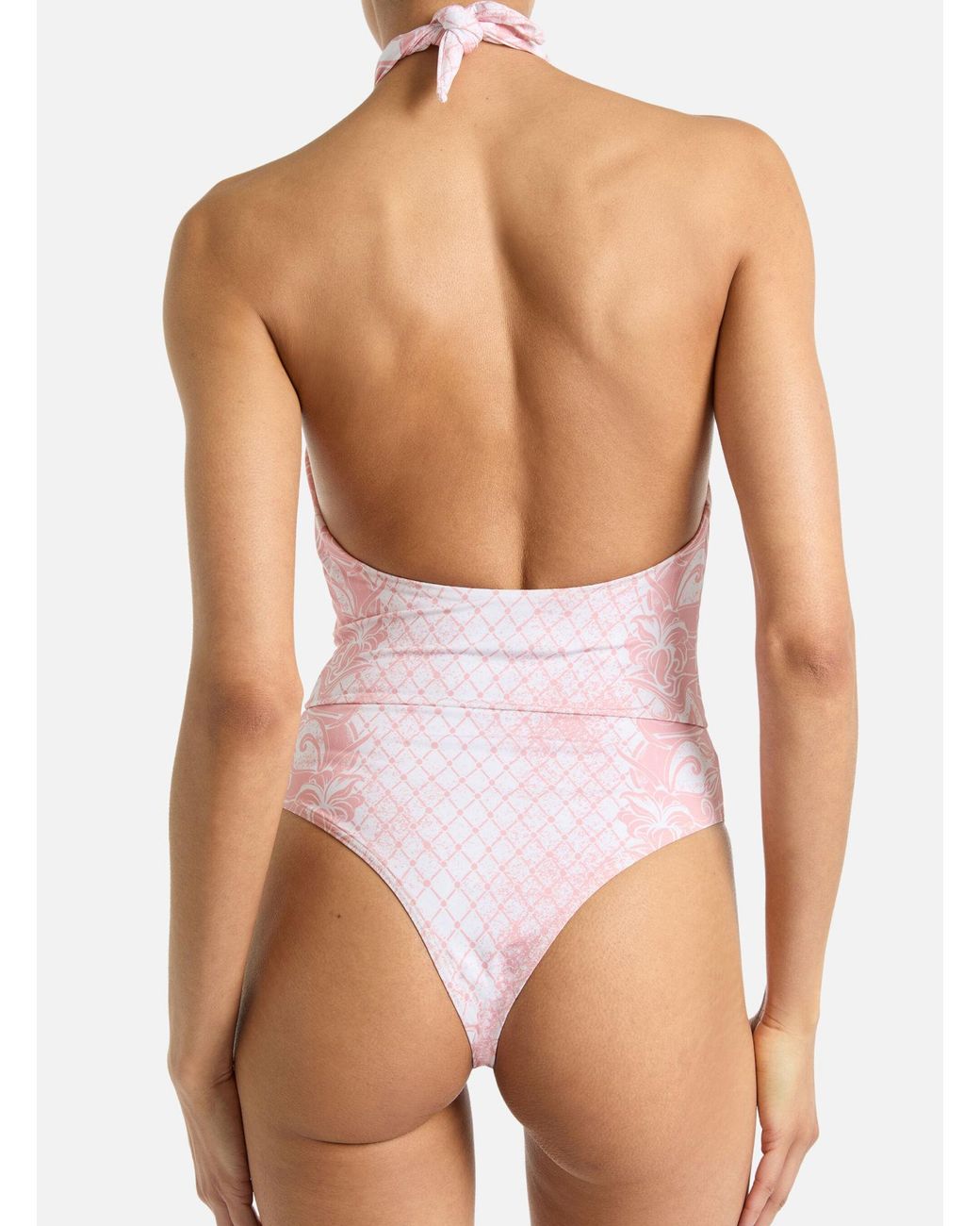Balmain Pink Draped Halterneck Swimsuit