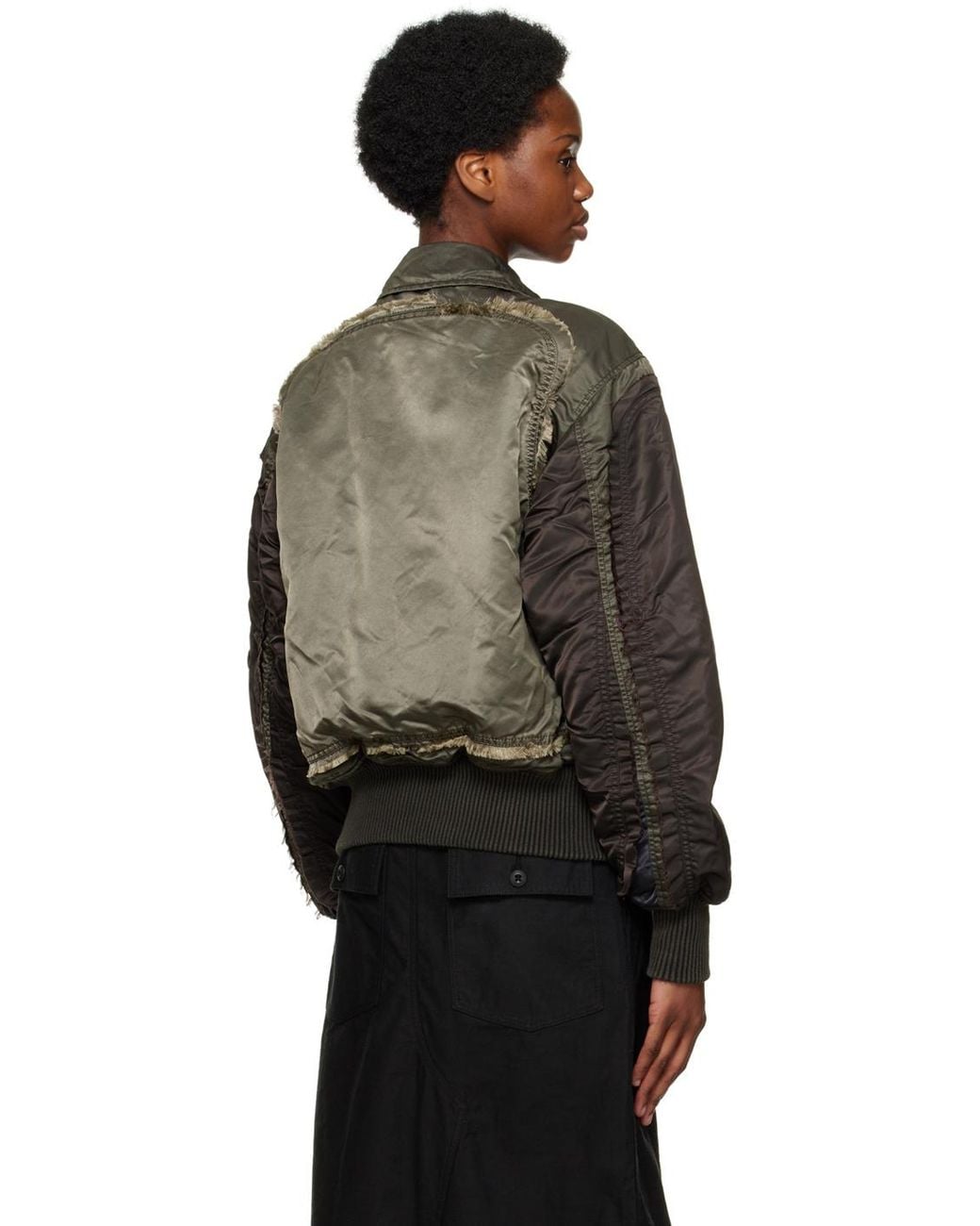 M I S B H V Gray Deconstructed Bomber Jacket