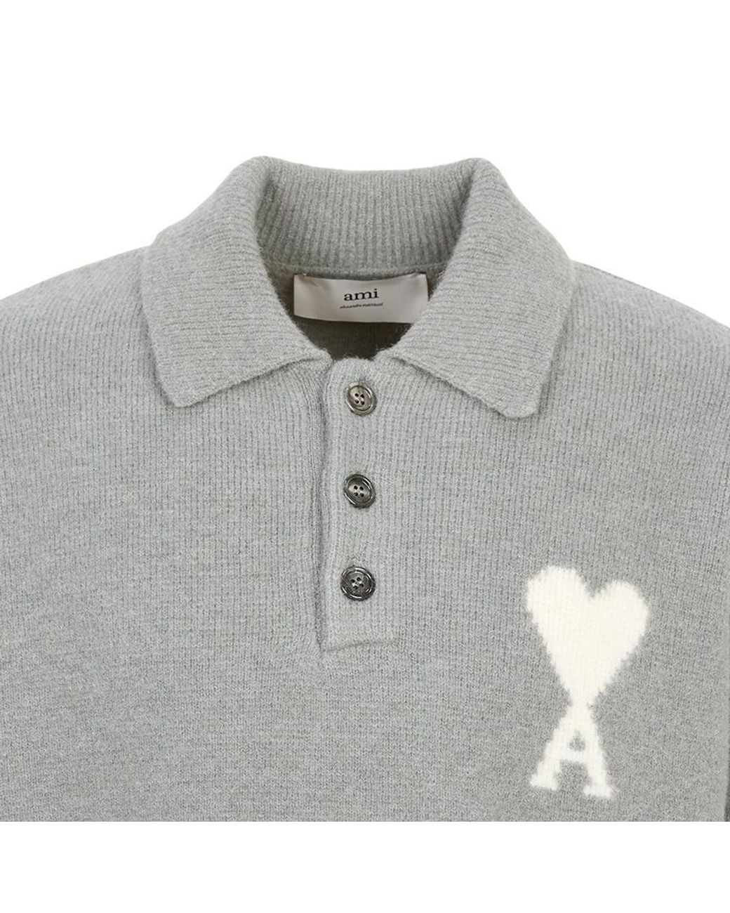 AMI Gray Ami De Coeur Intarsia Polo-Shirt for men