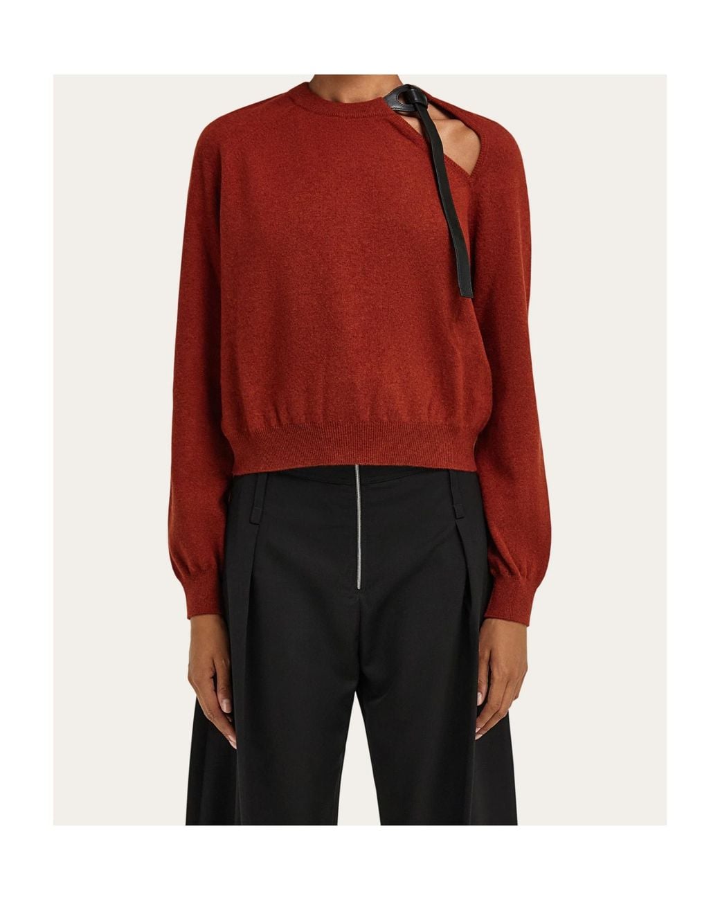 Ferragamo Red Crewneck Sweater With Cut-Out Detail Brick Mélange