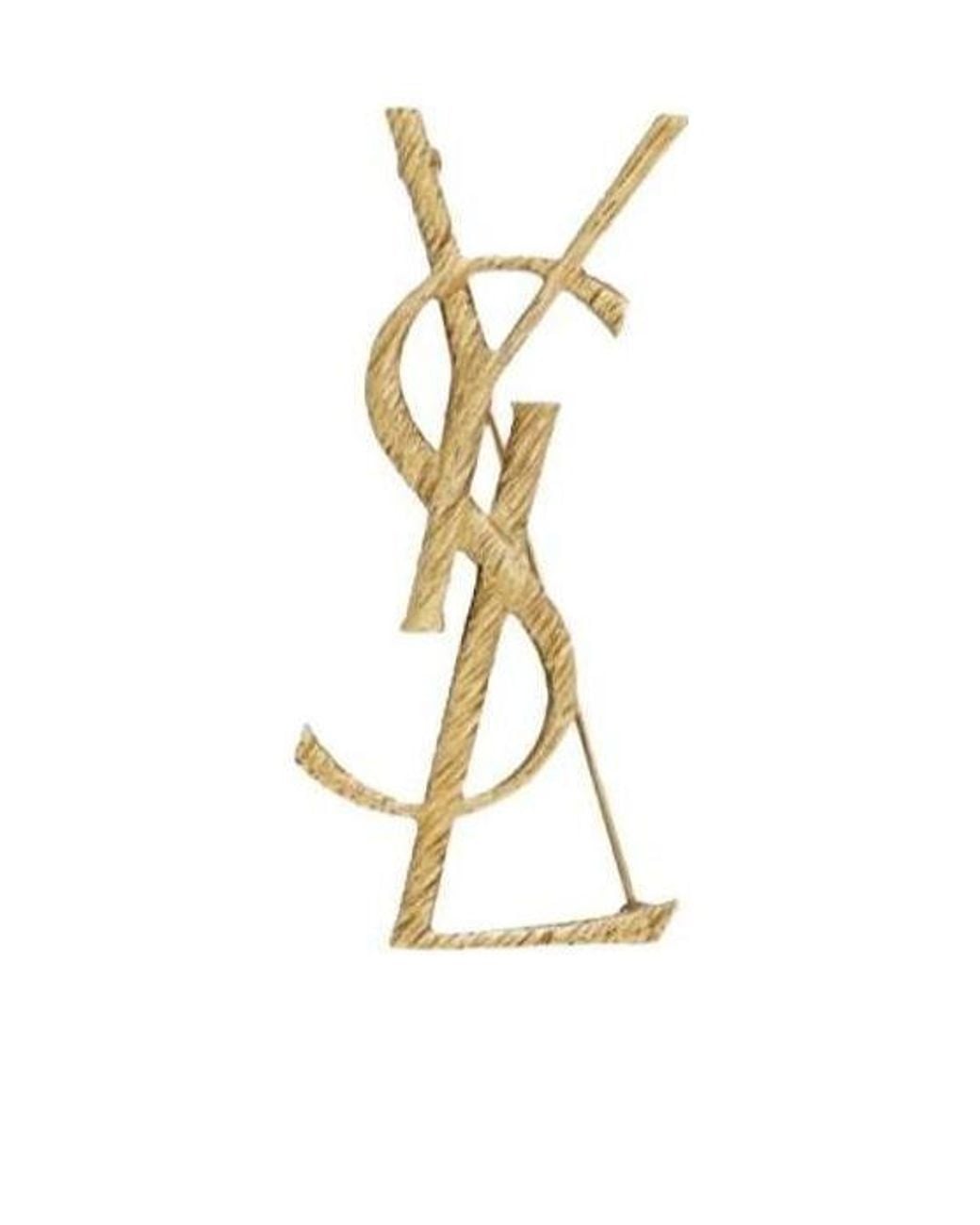 Saint Laurent Metallic Logo Letter Bar-Pin Fastened Brooch