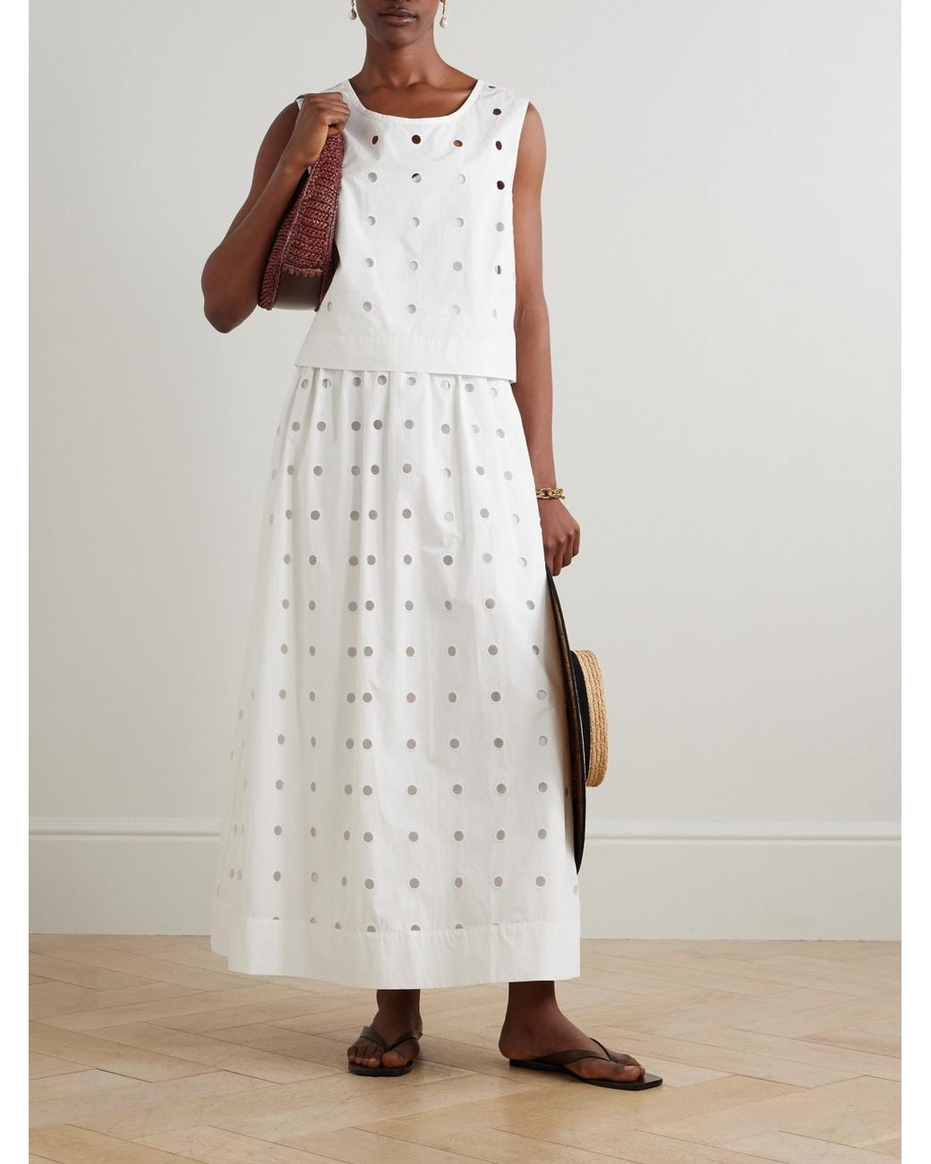 Posse White Peggy Broderie Anglaise Cotton-Poplin Midi Skirt