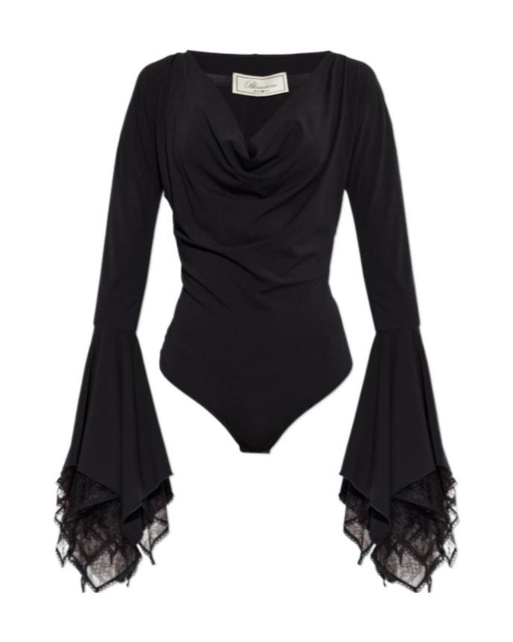 Blumarine Black Draped Lace-Cuff Bodysuit