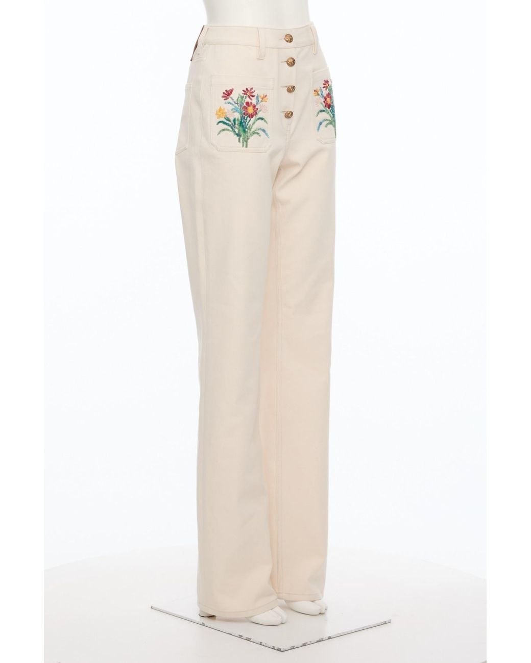 Valentino White Floral-Embroidered Jeans