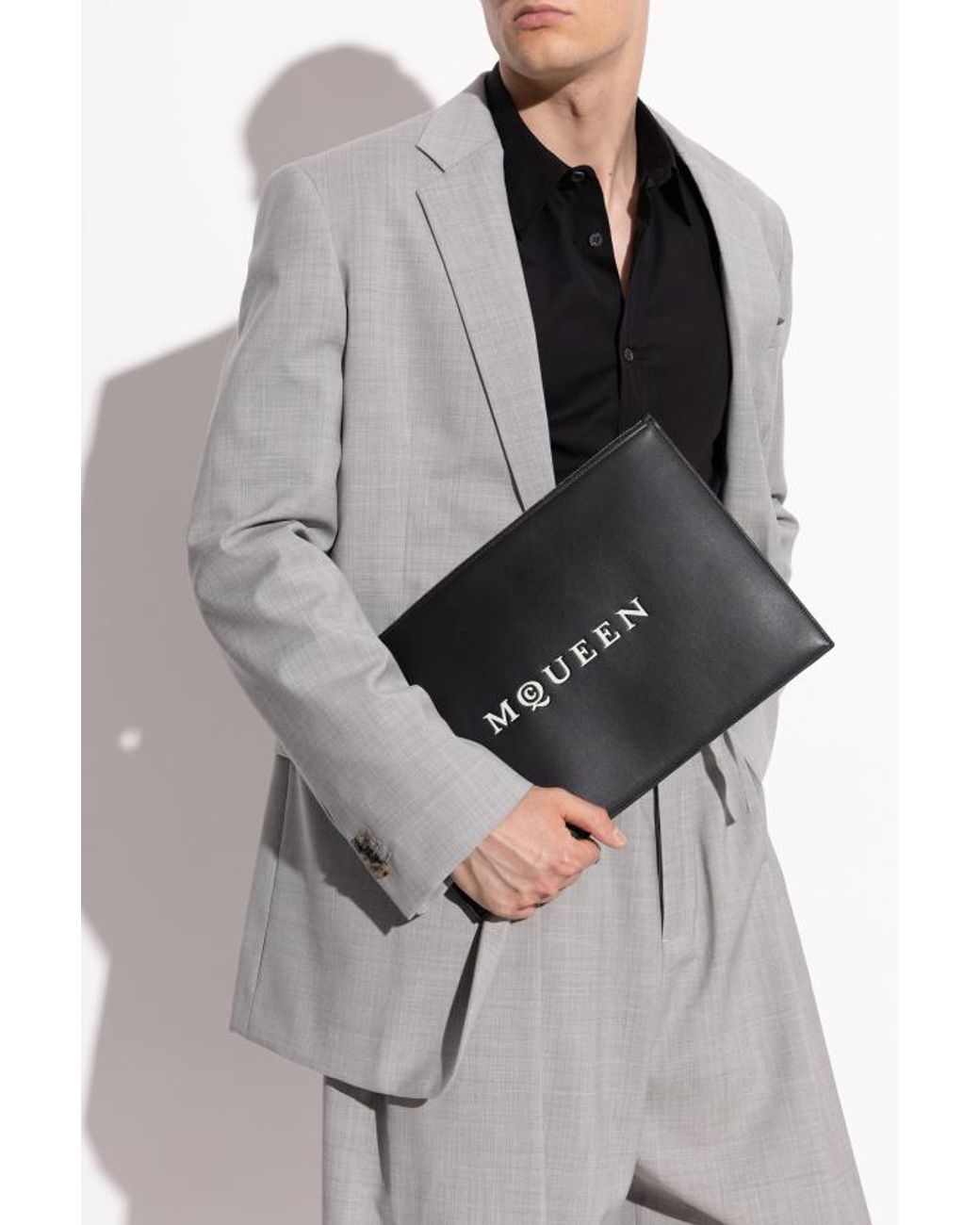 McQueen Black Logo Printed Zipped Clutch Bag for men