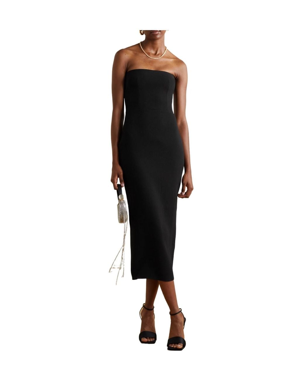 Alex Perry Black Callan Strapless Crepe Midi Dress