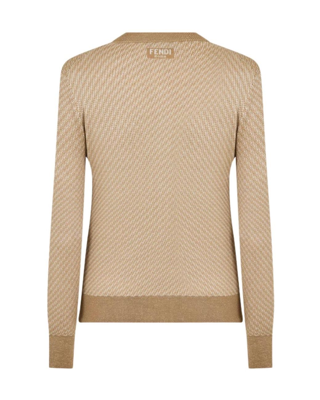 Fendi Natural Round-Neck Long-Sleeve Knitted Sweater