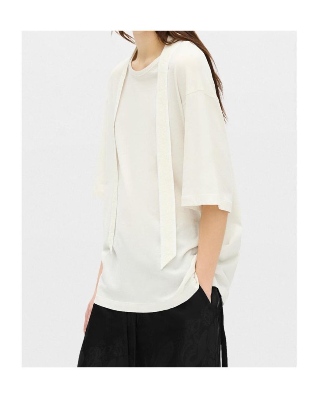 Ann Demeulemeester White Lace-Trim Jersey T-Shirt