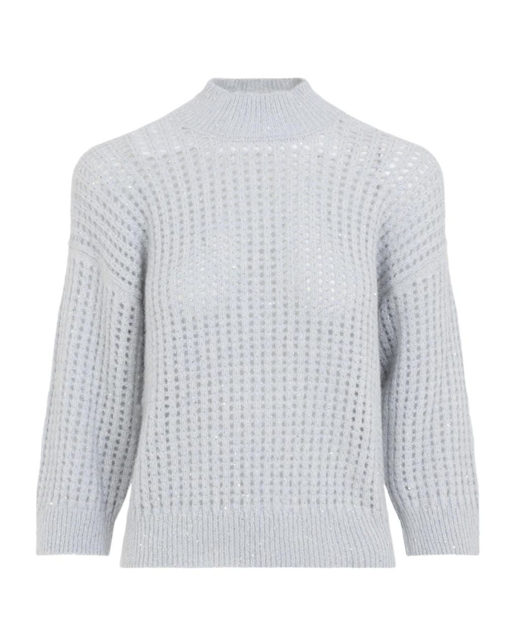 Peserico White Open-Knit Mock-Neck Knitted Sweater