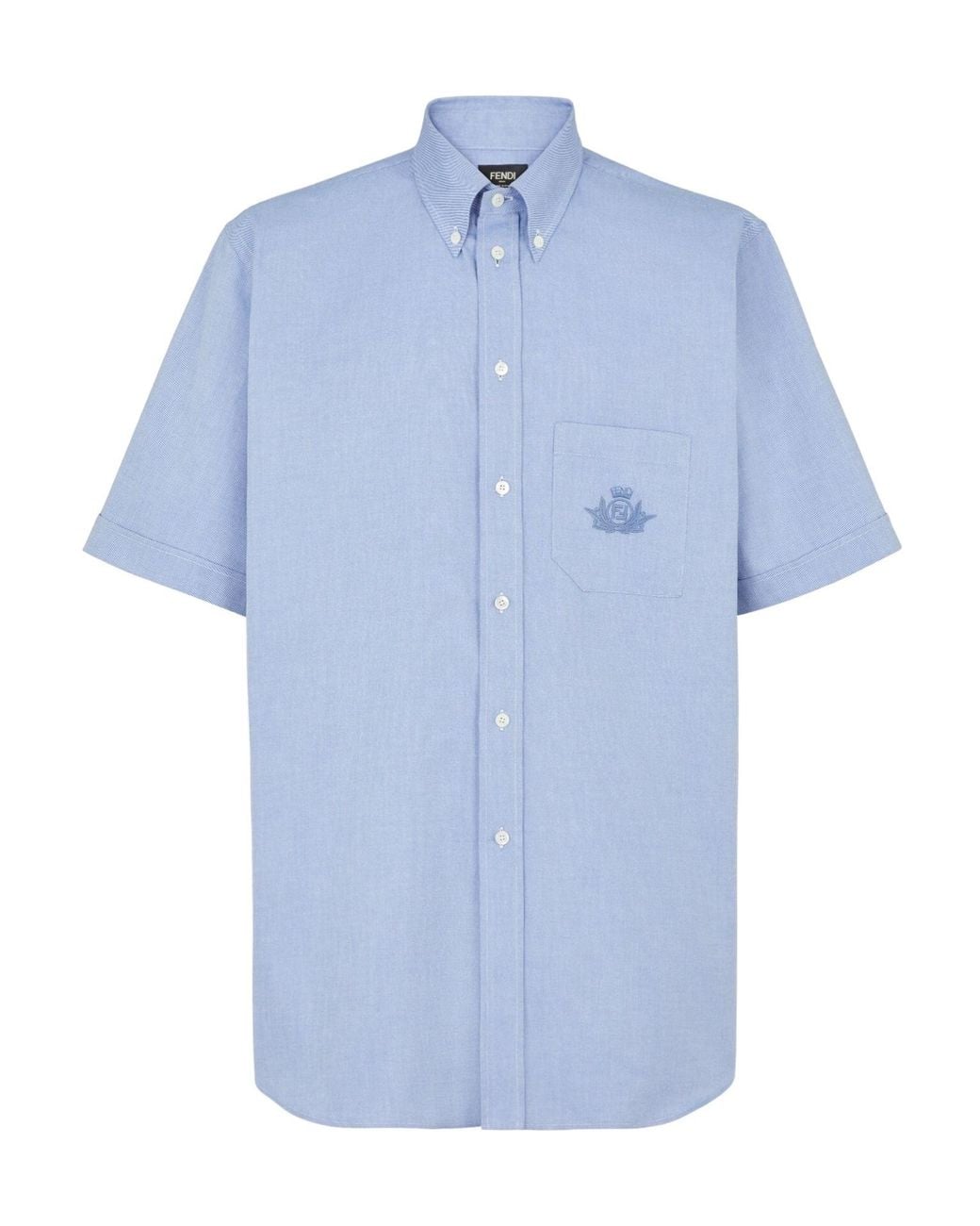 Fendi Blue Logo Embroidered Short Sleeved Shirt for men