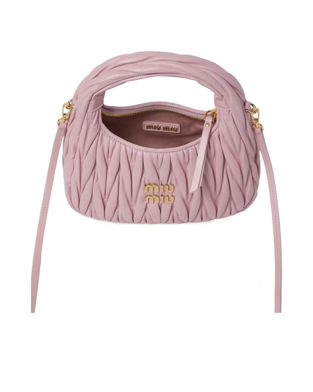 Miu Miu Pink Miu Wander Matelassé Nappa Leather Mini Hobo Bag