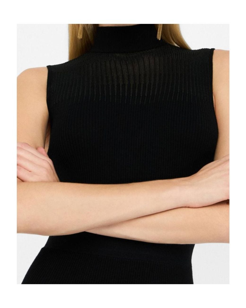 Liu Jo Black Ribbed High-Neck Maxi Dress
