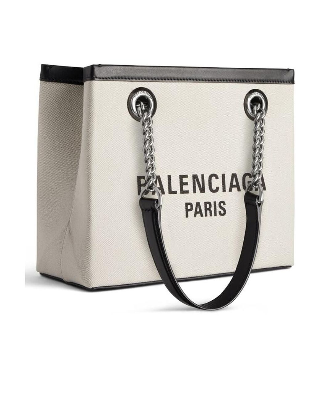 Balenciaga White Paris Logo Printed Squared Small Tote Bag
