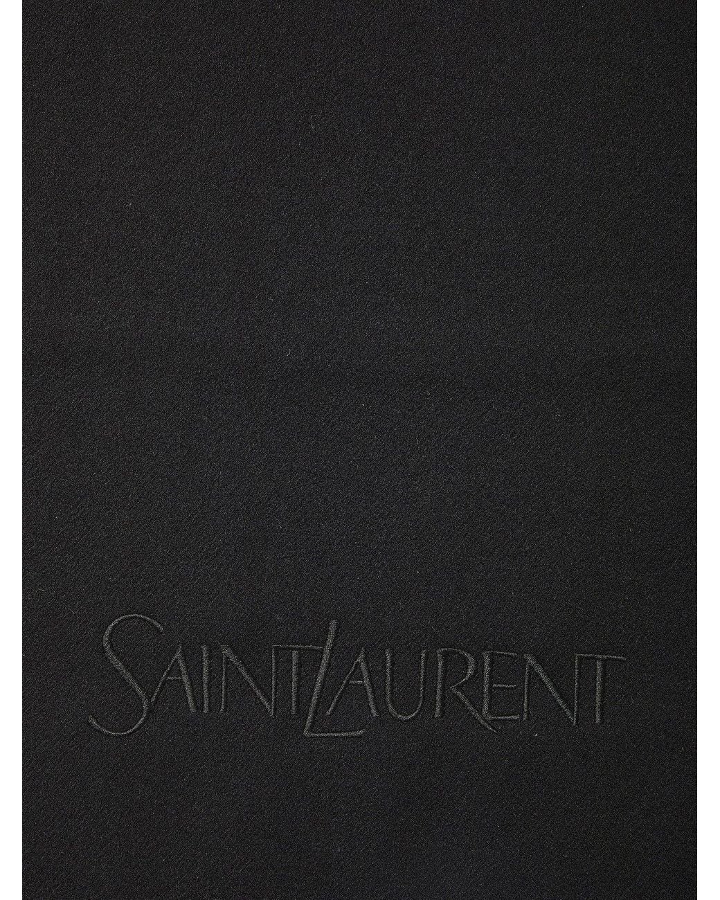 Saint Laurent Black Logo Embroidered Scarf for men