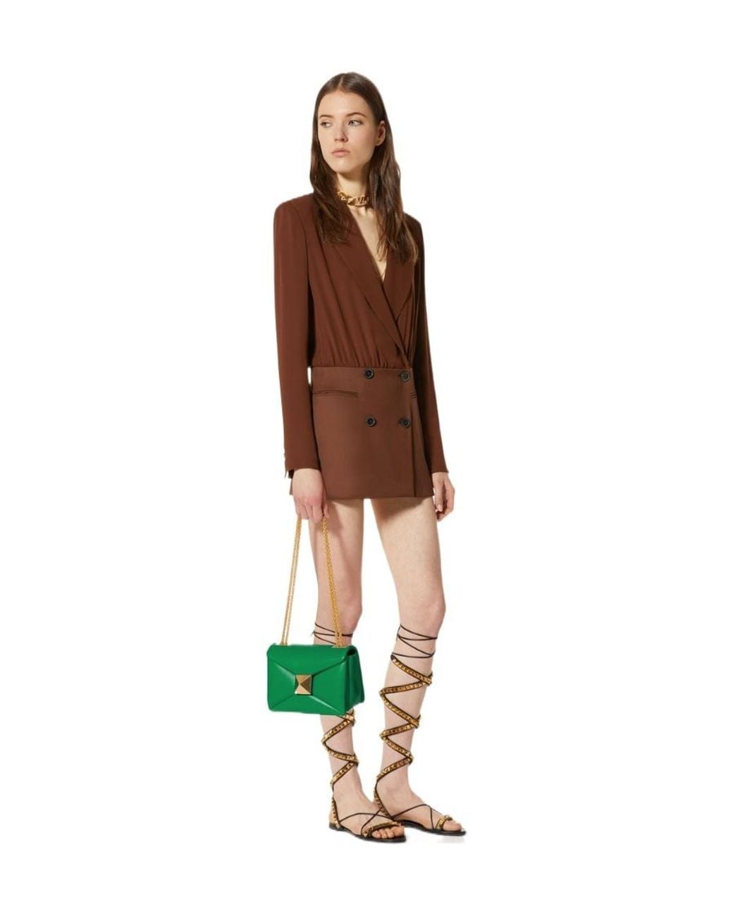 Valentino Brown Logo Double-Breasted Blazer