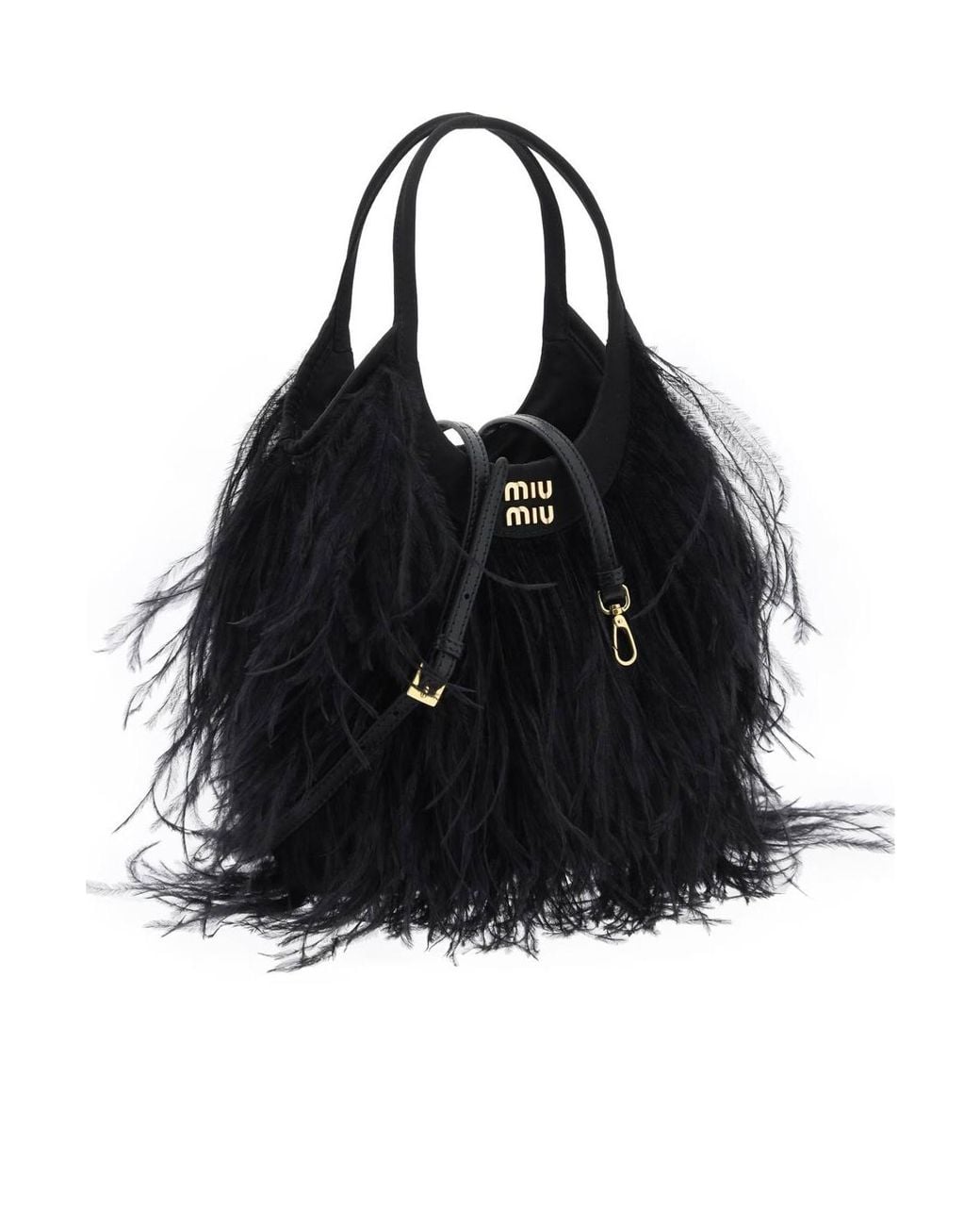 Miu Miu Black Feather Detail Shoulder Bag