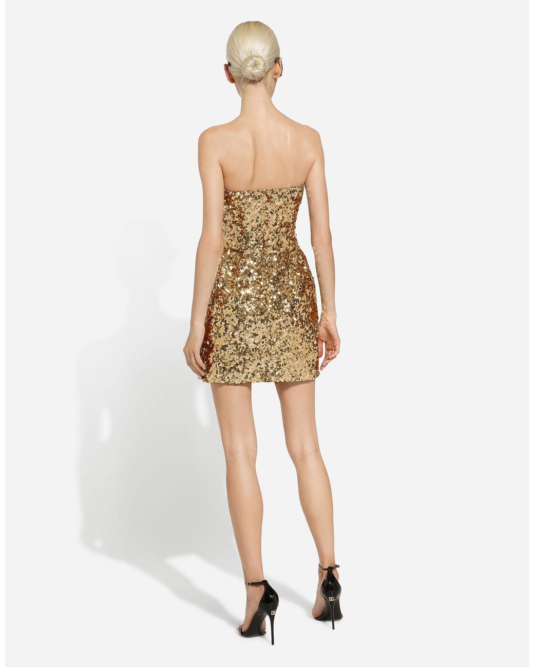 Dolce & Gabbana Natural Short Sequined Strapless Dress