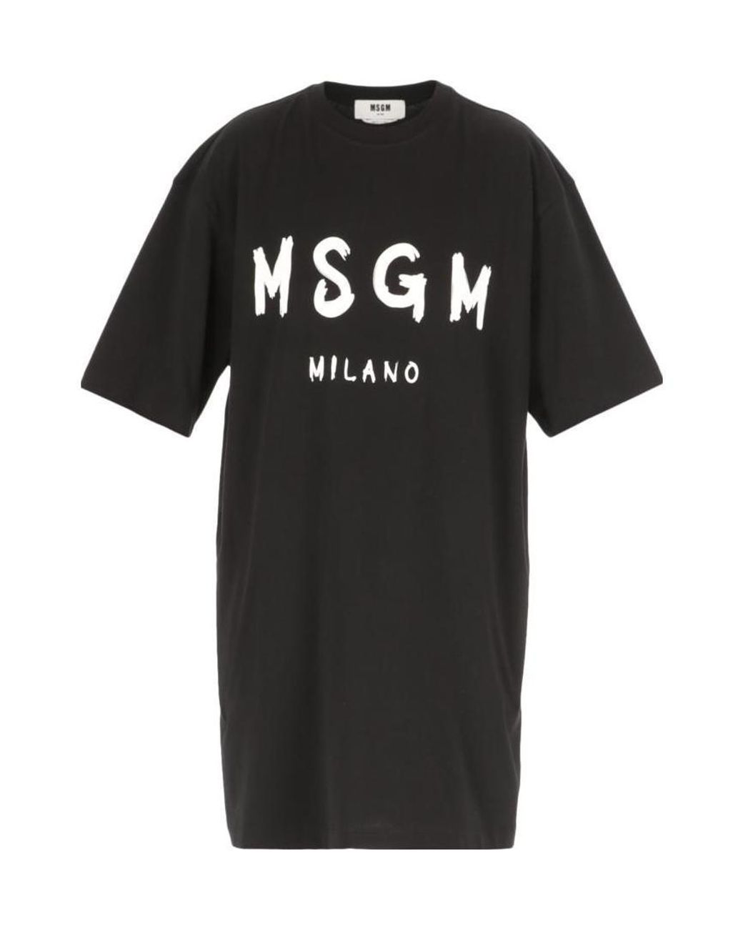 MSGM Black Logo Printed Crewneck T-Shirt Dress