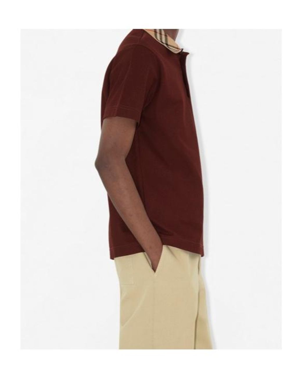 Burberry Red Check Collar Short Sleeved Polo Shirt for men