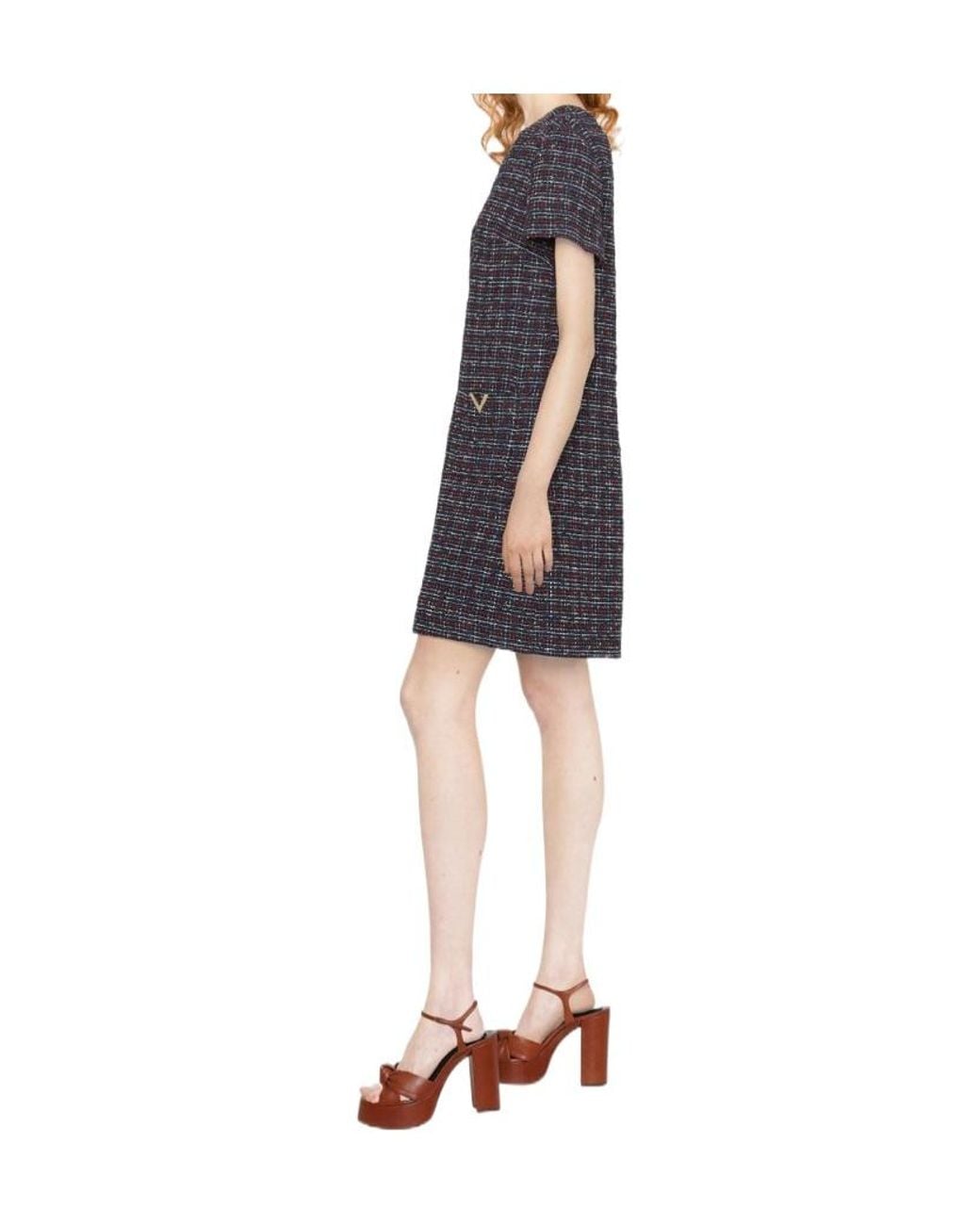 Valentino Black Tweed Short-Sleeve Mini Dress