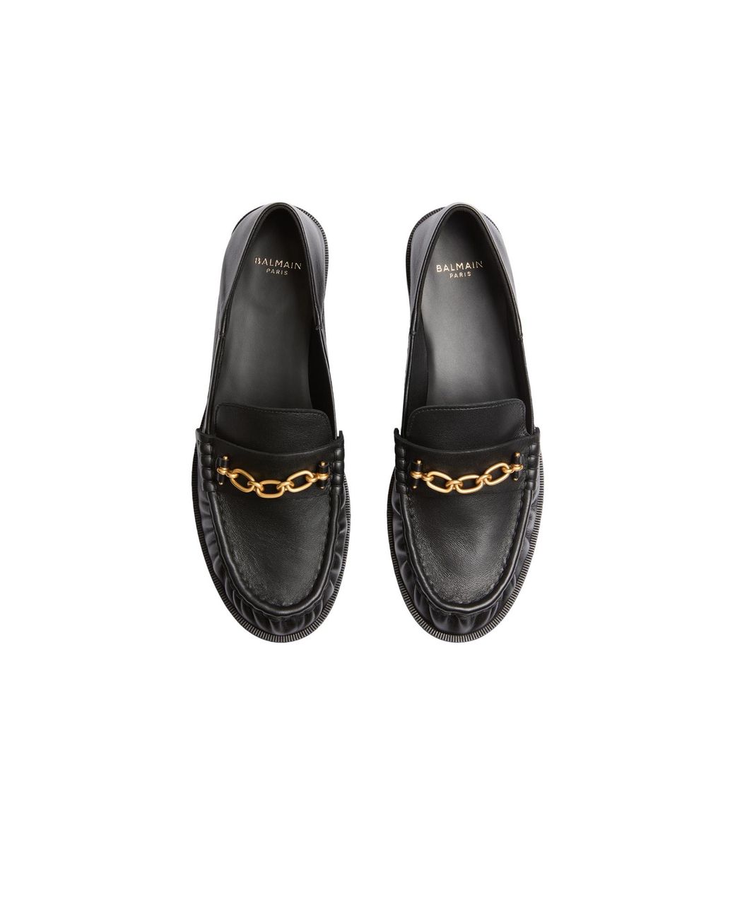 Balmain Black Sync Smooth Leather Loafers for men