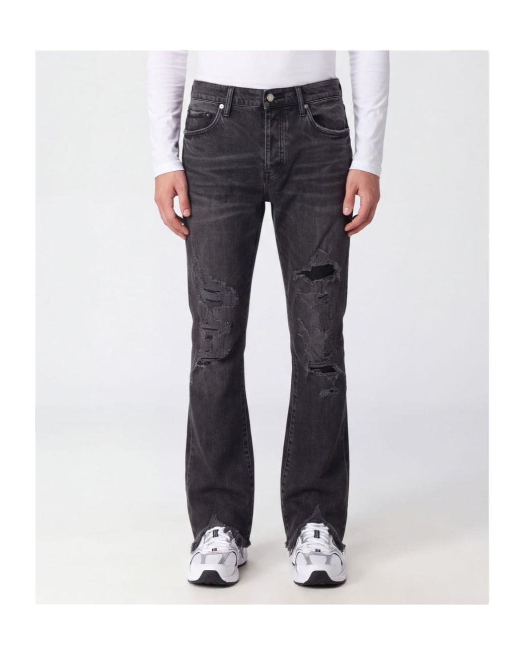 Purple Brand Black P004 Distressed Flared Jeans for men