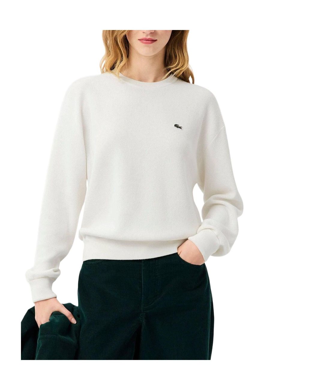 Lacoste Offwhite Crewneck Knit Sweatshirt