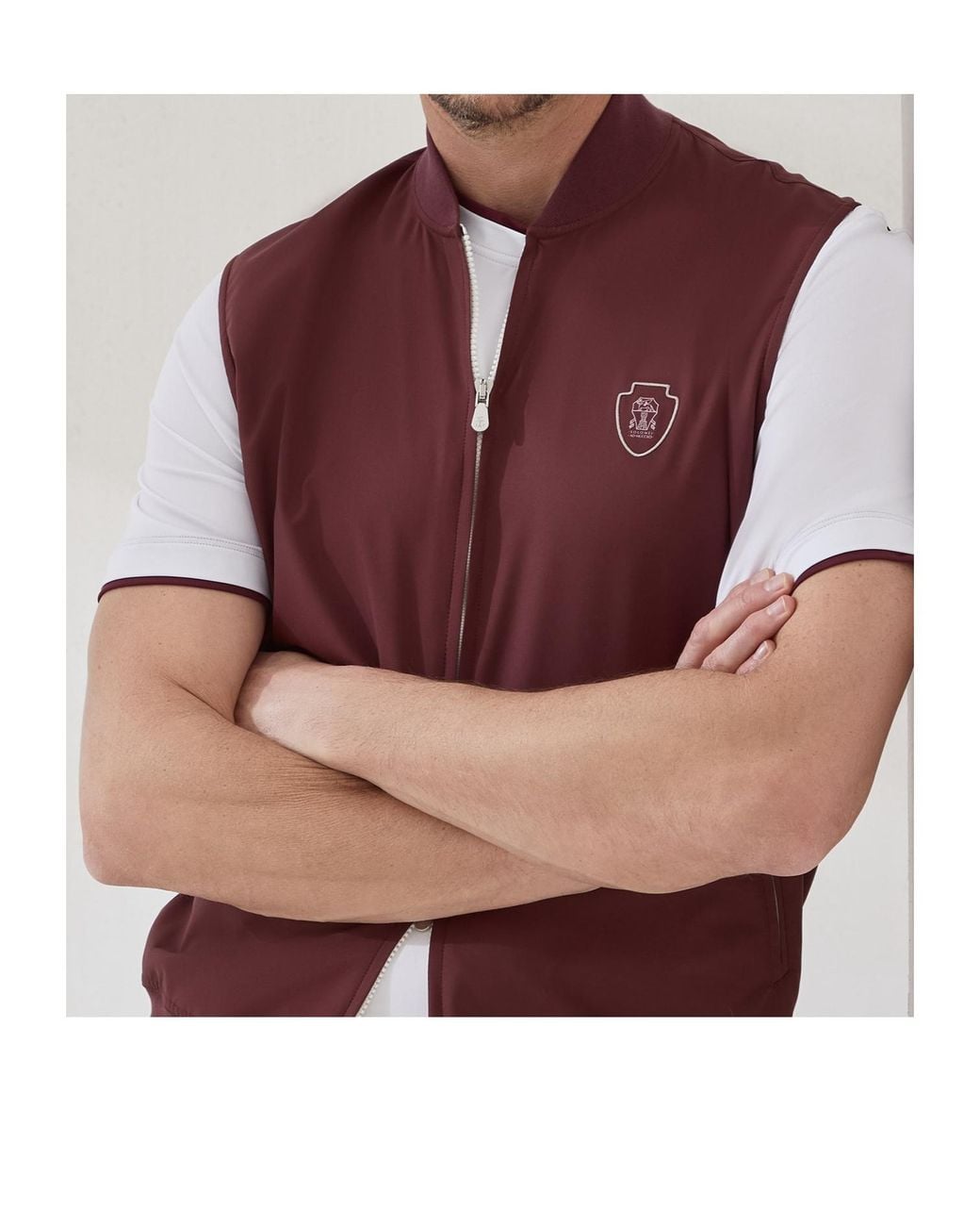 Brunello Cucinelli Red Zip-Front Logo Vest for men