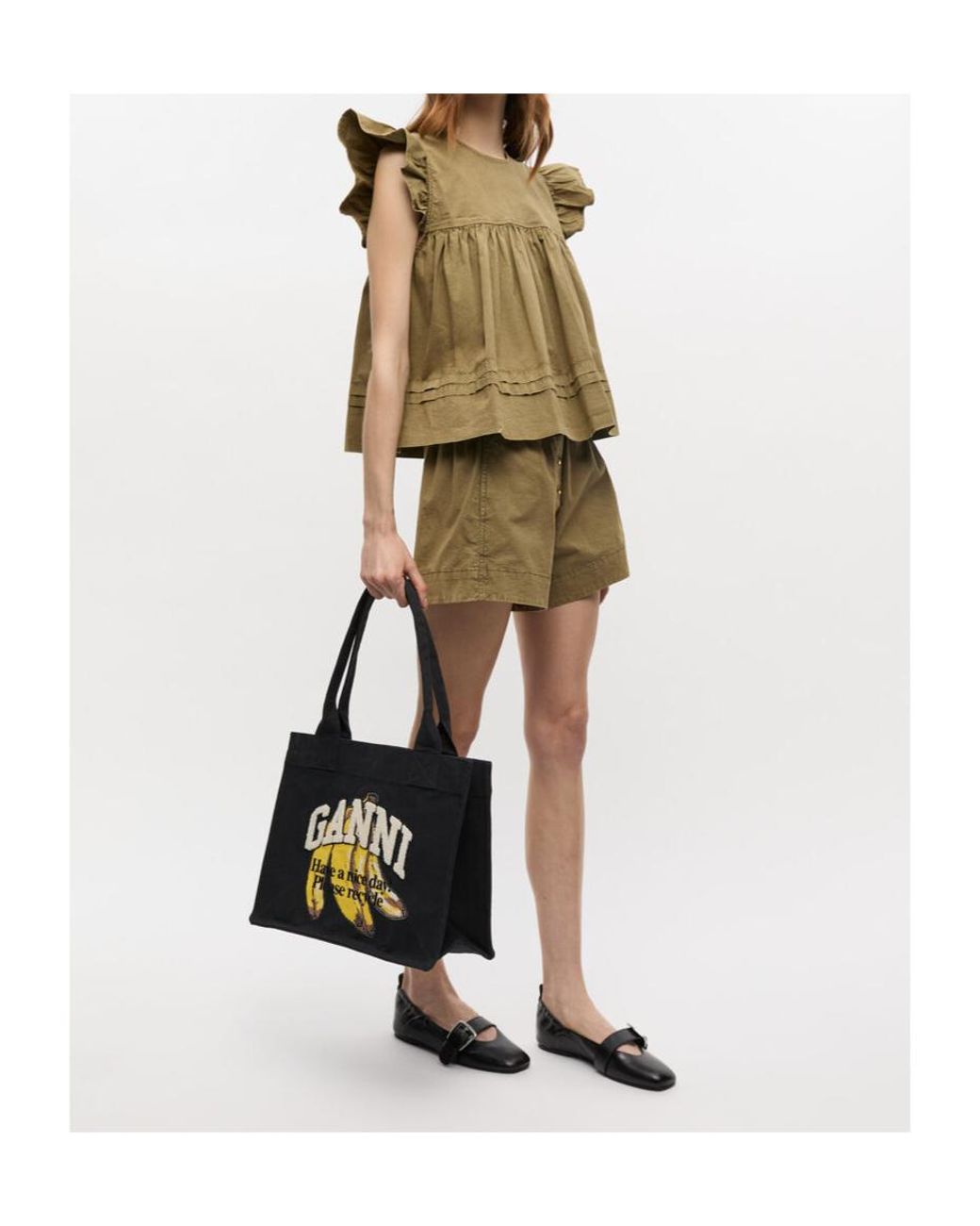 Ganni Black Large Banana Printed Tote Bag