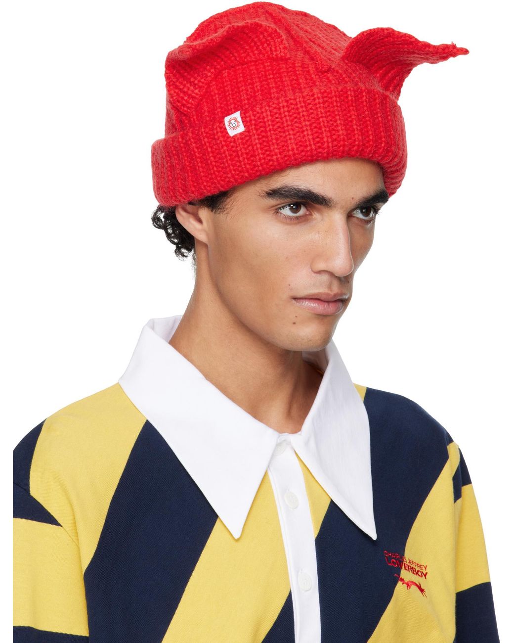 charlesjeffreyloverboy Red Chunky Ears Beanie Hat