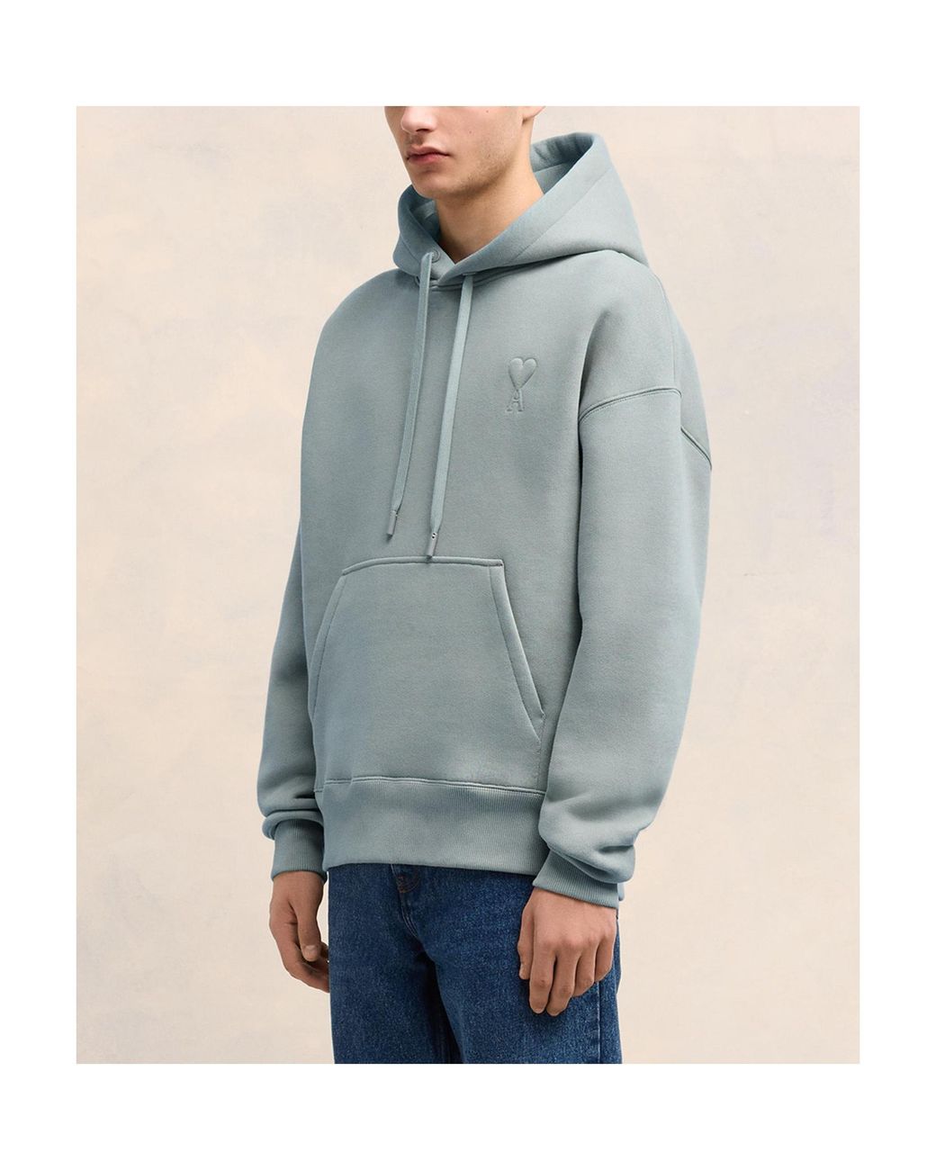 AMI Blue Long-Sleeved Drawstring Hoodie for men
