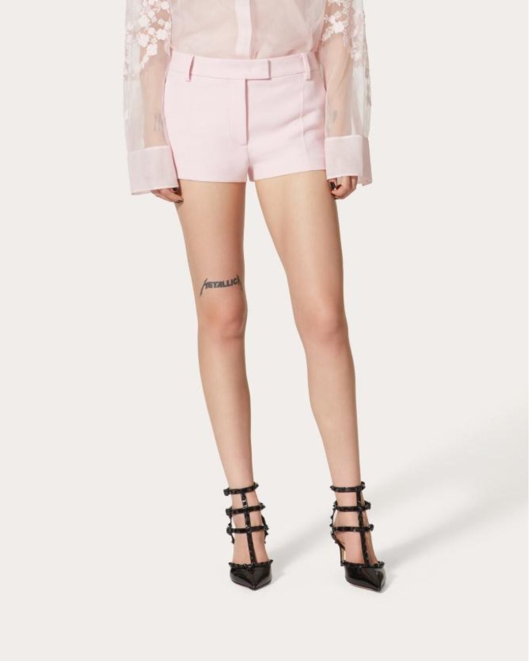 Valentino Pink Pleated Zipper Wool Shorts
