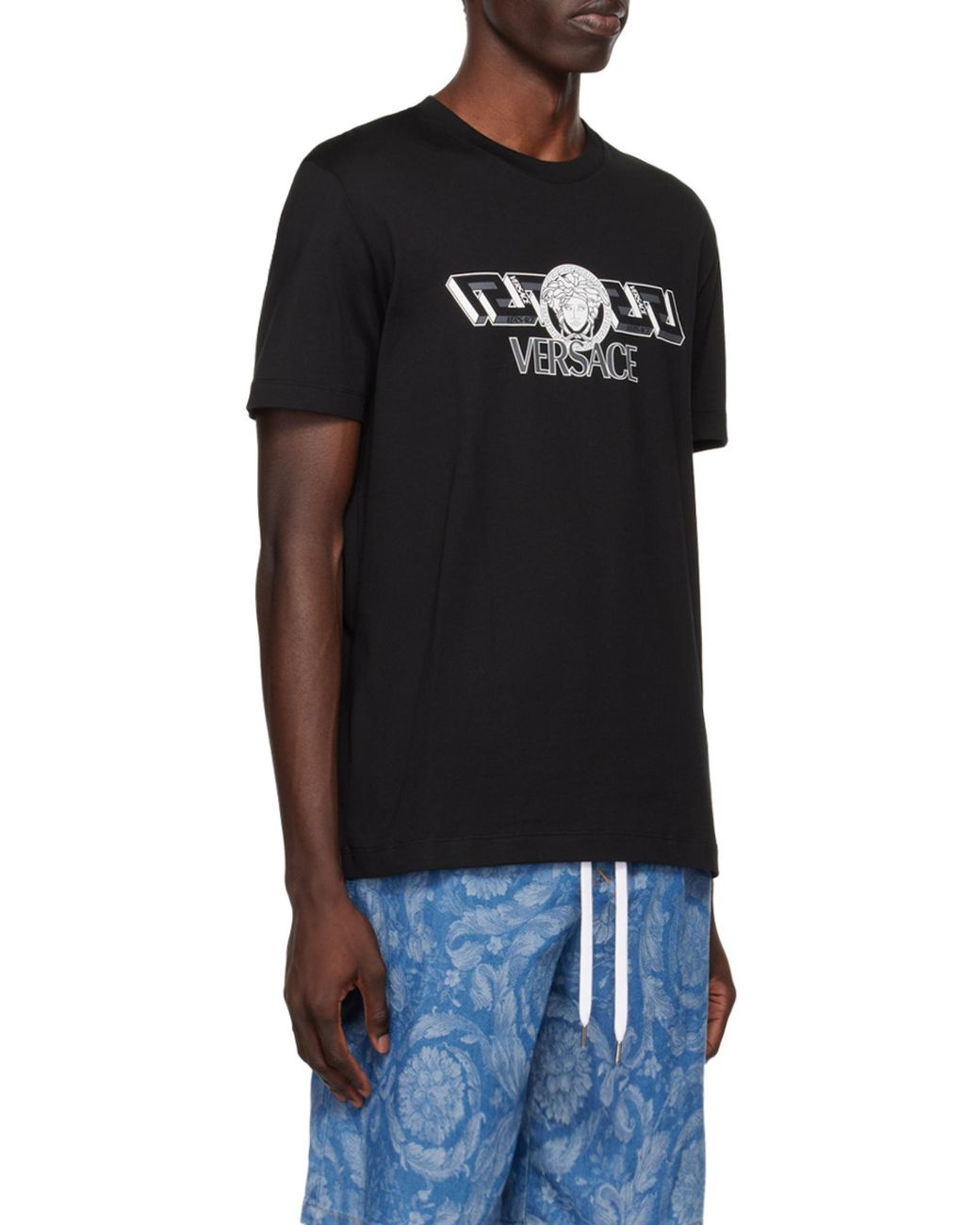 Versace Black Logo Printed Crewneck T-Shirt for men