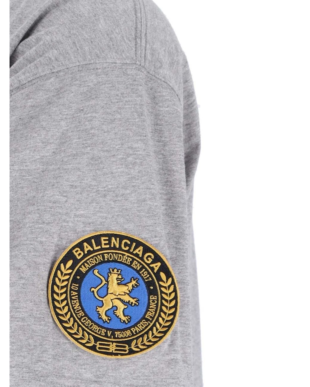 Balenciaga Gray Logo Embroidered Crewneck T-Shirt for men