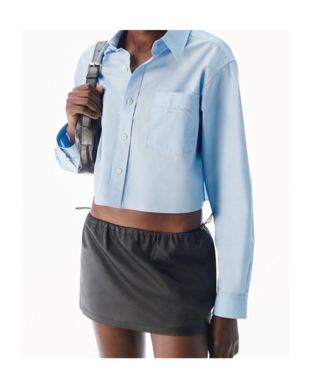 Alexander Wang Blue Logo Embroidered Button-Up Cropped Shirt