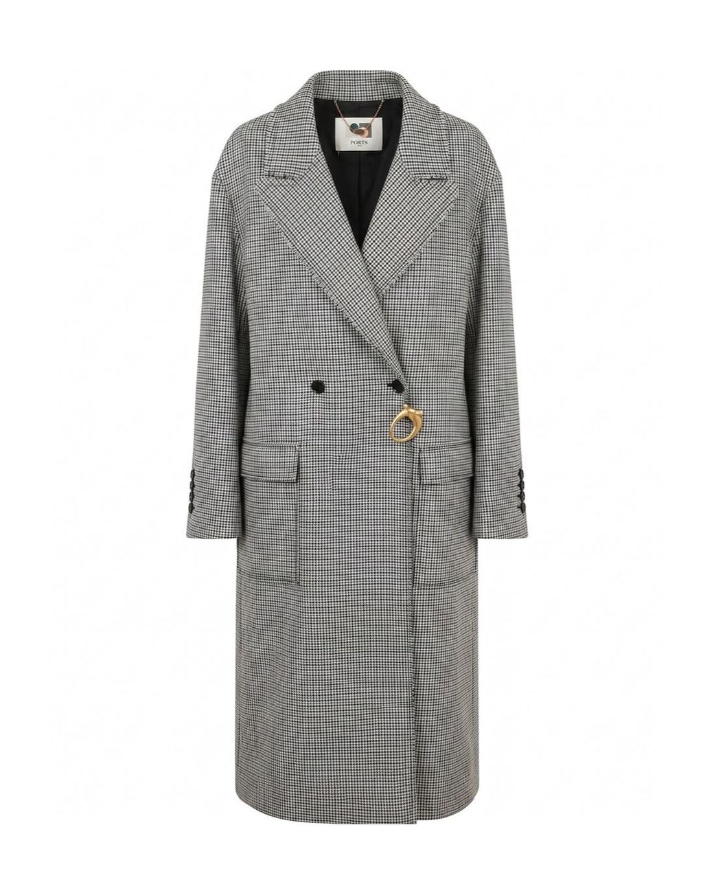 Ports 1961 Gray Houndstooth-Pattern Double-Breasted Coat