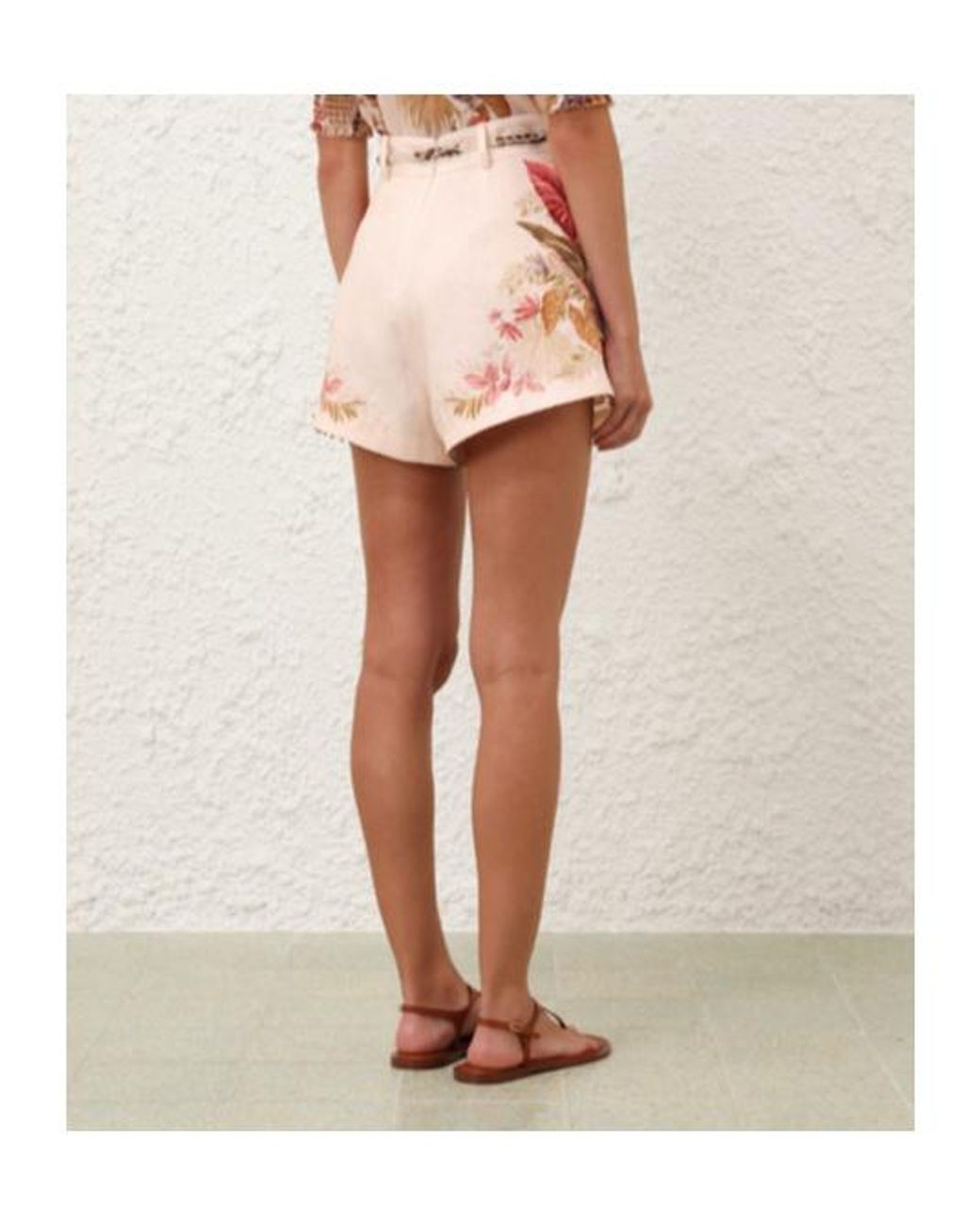 Zimmermann Natural Ascension Tuck Palm Floral Printed Shorts