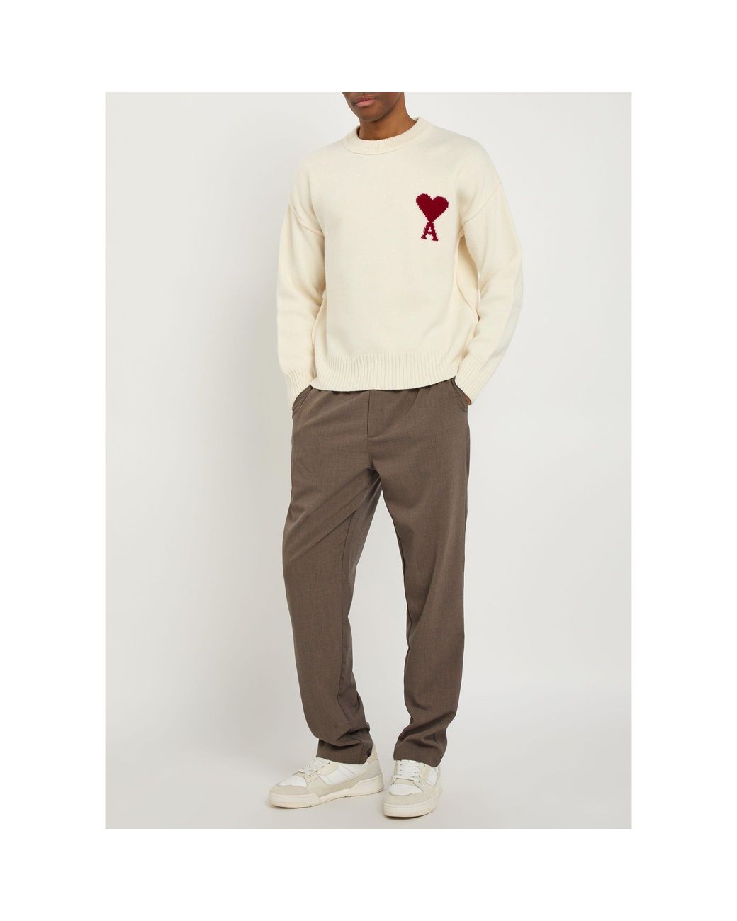 AMI White Round-Neck Knitted Sweater for men