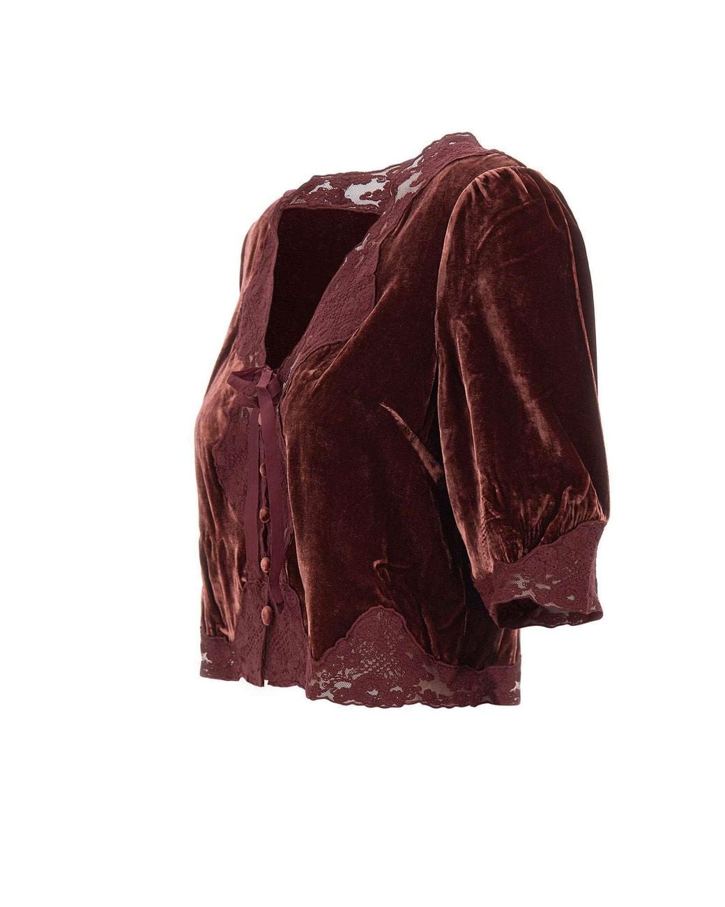 Rixo Red Ursula Lace Trim Button Top