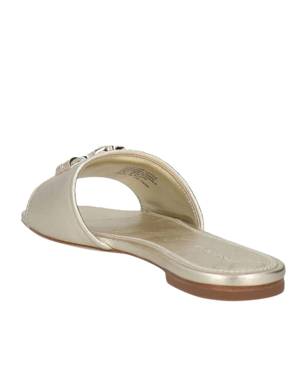 Tory Burch White Metallic Leather Slide Sandals
