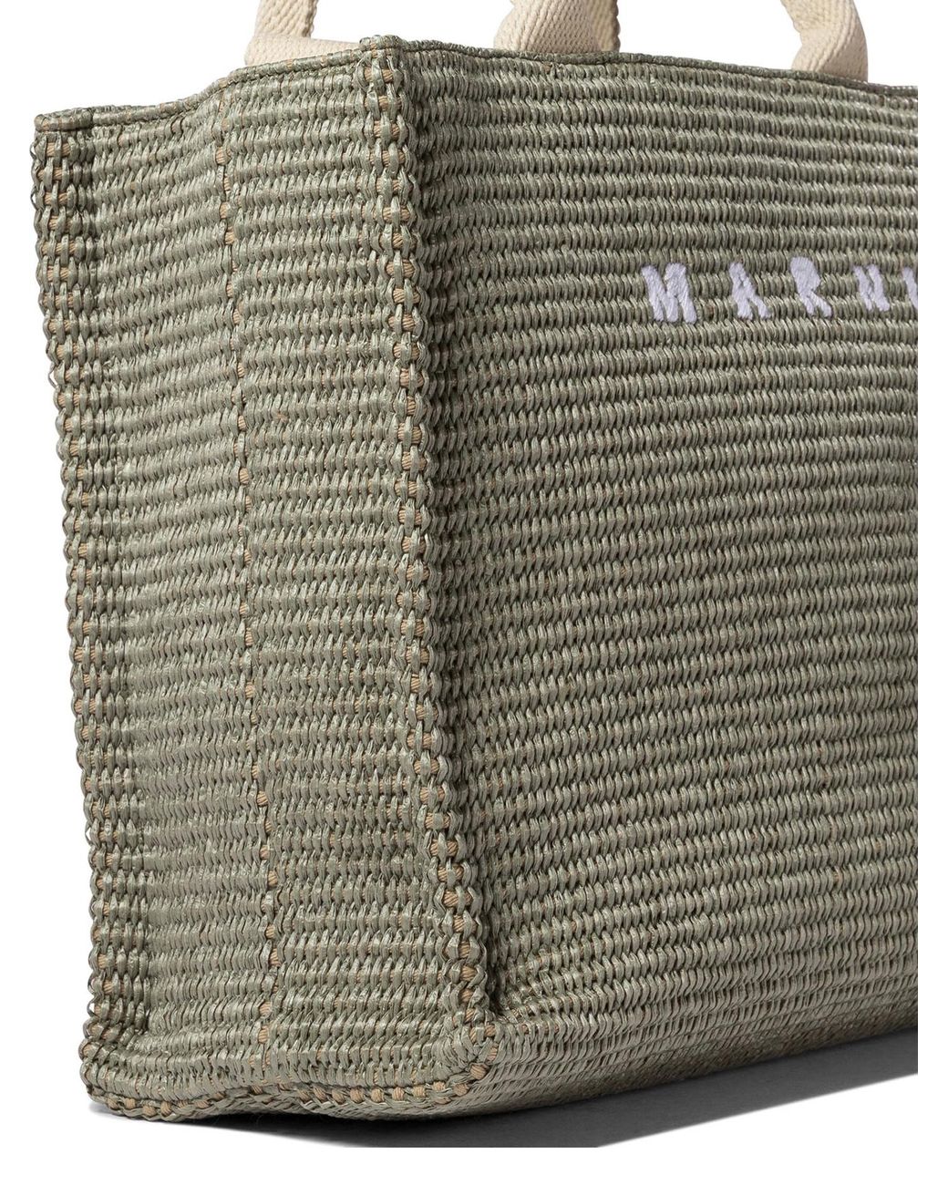 Marni Green Woven Logo Embroidered Small Tote Bag