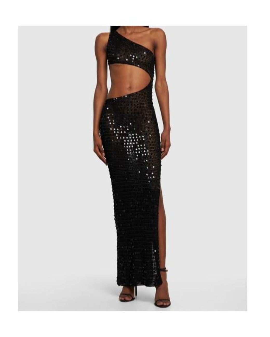 AYA MUSE Black Gia Sequined Knit Long Dress