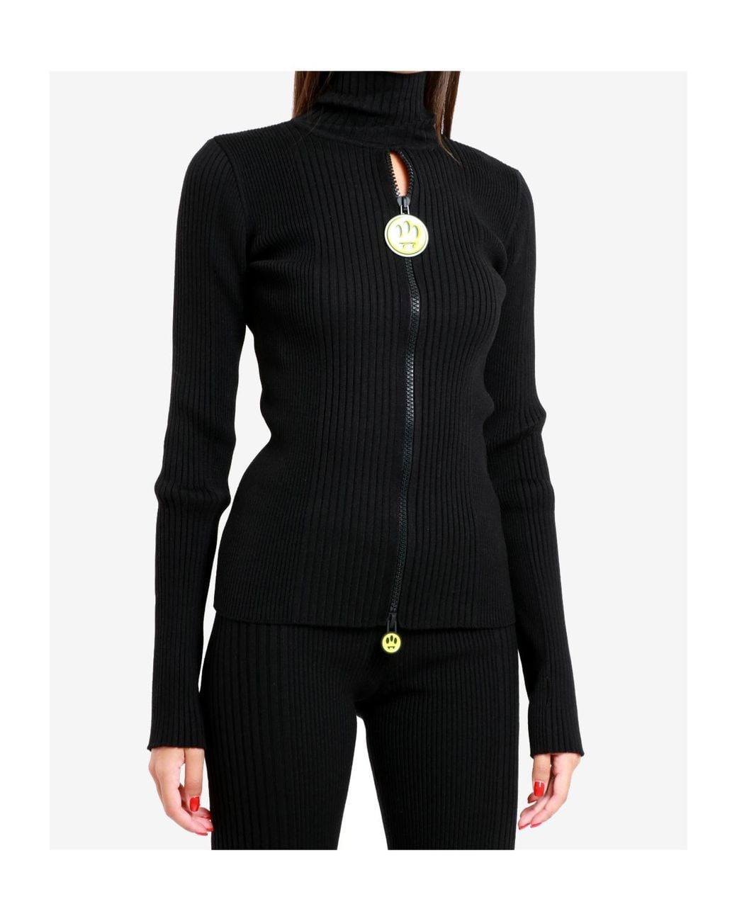 Barrow Black Ribbed-Knit Zip-Up Cardigan