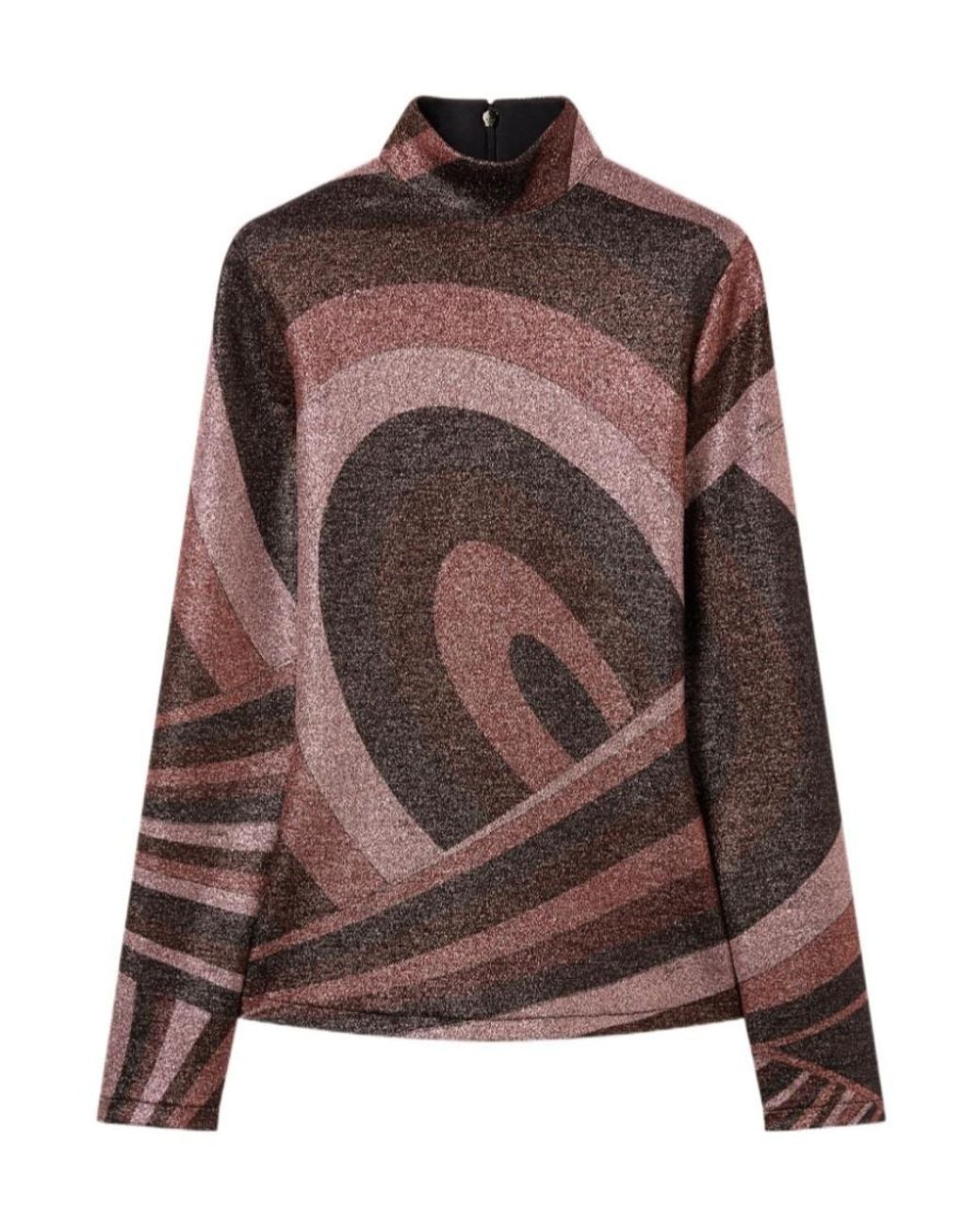 Emilio Pucci Brown Pucci Iride Print High-Neck Lurex Top