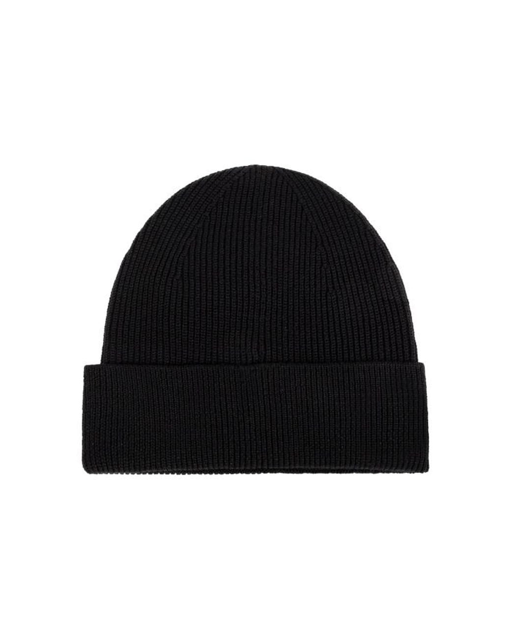 Balmain Black Logo-Patch Ribbed Beanie Hat for men