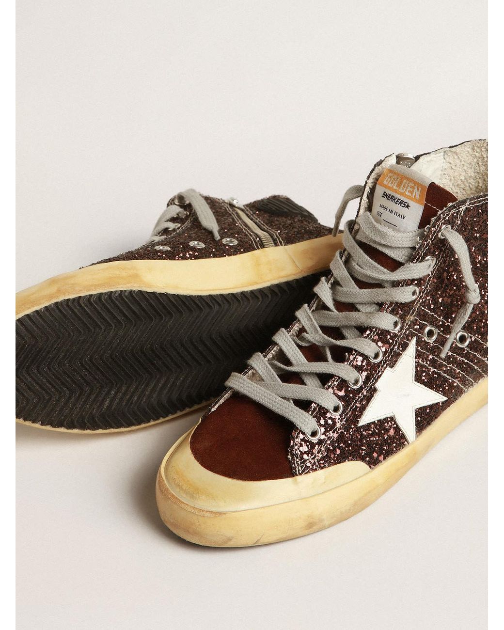 Golden Goose Deluxe Brand Brown Francy Penstar Glitter High Top Sneakers