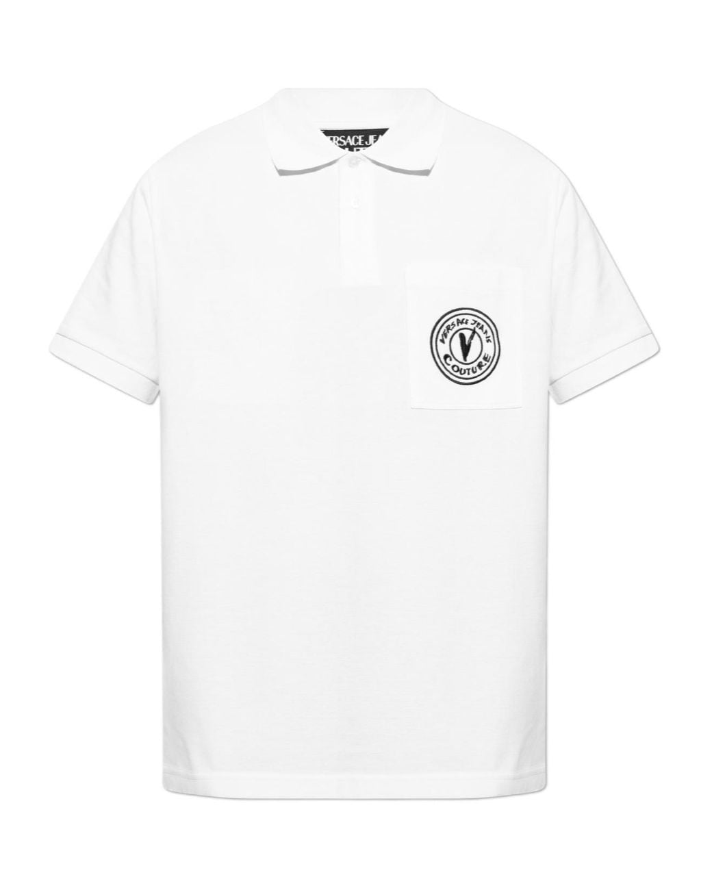 Versace Jeans White Couture Logo Embroidered Polo Shirt for men