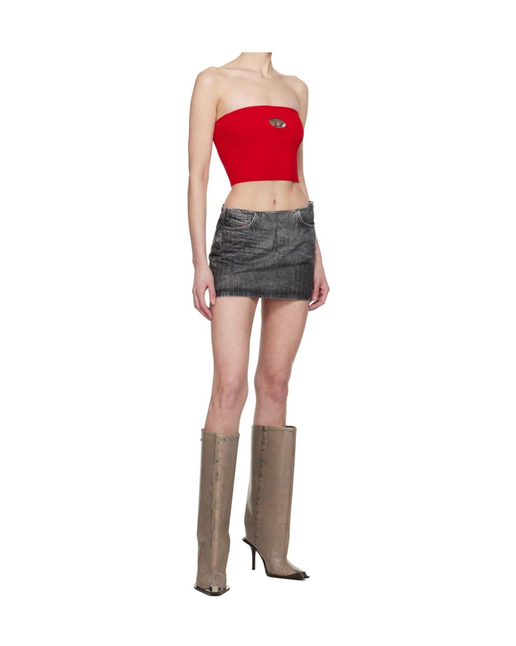 DIESEL Gray De-Pra-Mini-S3 Pinstripe Denim Mini Skirt