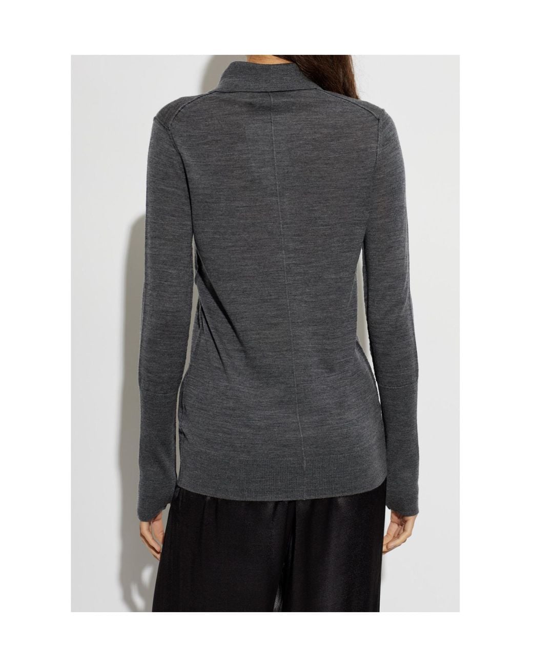AllSaints Gray Martel Long-Sleeve Polo-Collar Knit Top